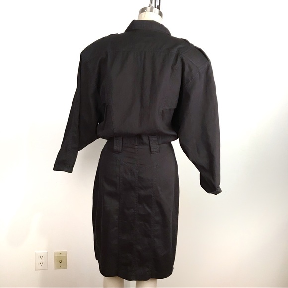 Vintage 80's Black Denim Long Sleeve Dress Size S - Picture 4 of 6